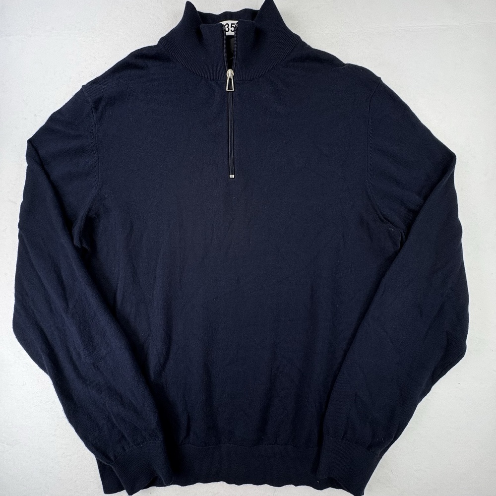 PS Paul Smith Sweater Mens XL Blue Cotton Wool 1/4 Zip Mock Neck Pullover